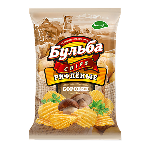 Чипсы из натурального картофеля "Бульба" со вкусом боровиков (рифленые) 0.75 гр.