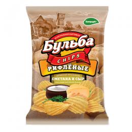 Чіпси з натуральної картоплі "Бульба" зі смаком сметани і сиру (рифлені) 0.75 гр.