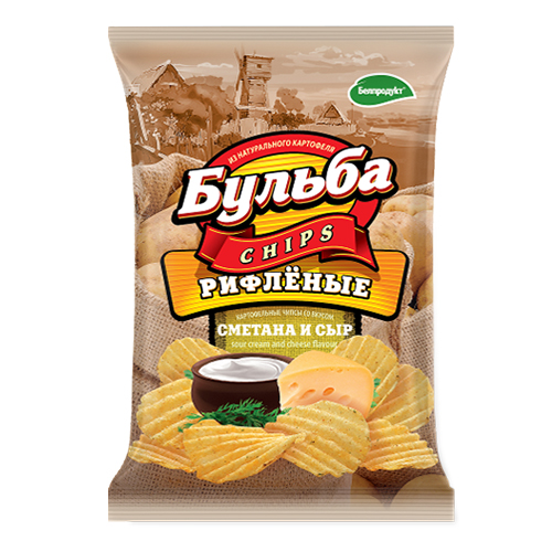 Чіпси з натуральної картоплі "Бульба" зі смаком сметани і сиру (рифлені) 0.75 гр.