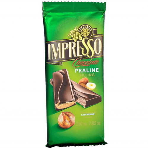 Шоколад гіркий "Impresso" з начинкою праліне 200 г